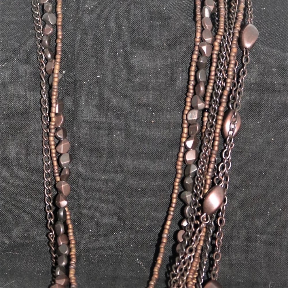 Women's Long Multi-Strand Bronze Beads and Chains #Jewelry